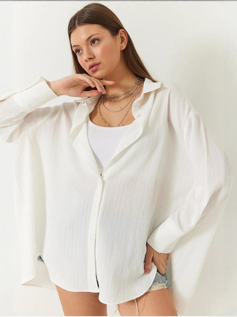 Camicia oversize testurizzata lucci Avorio - Kiabi