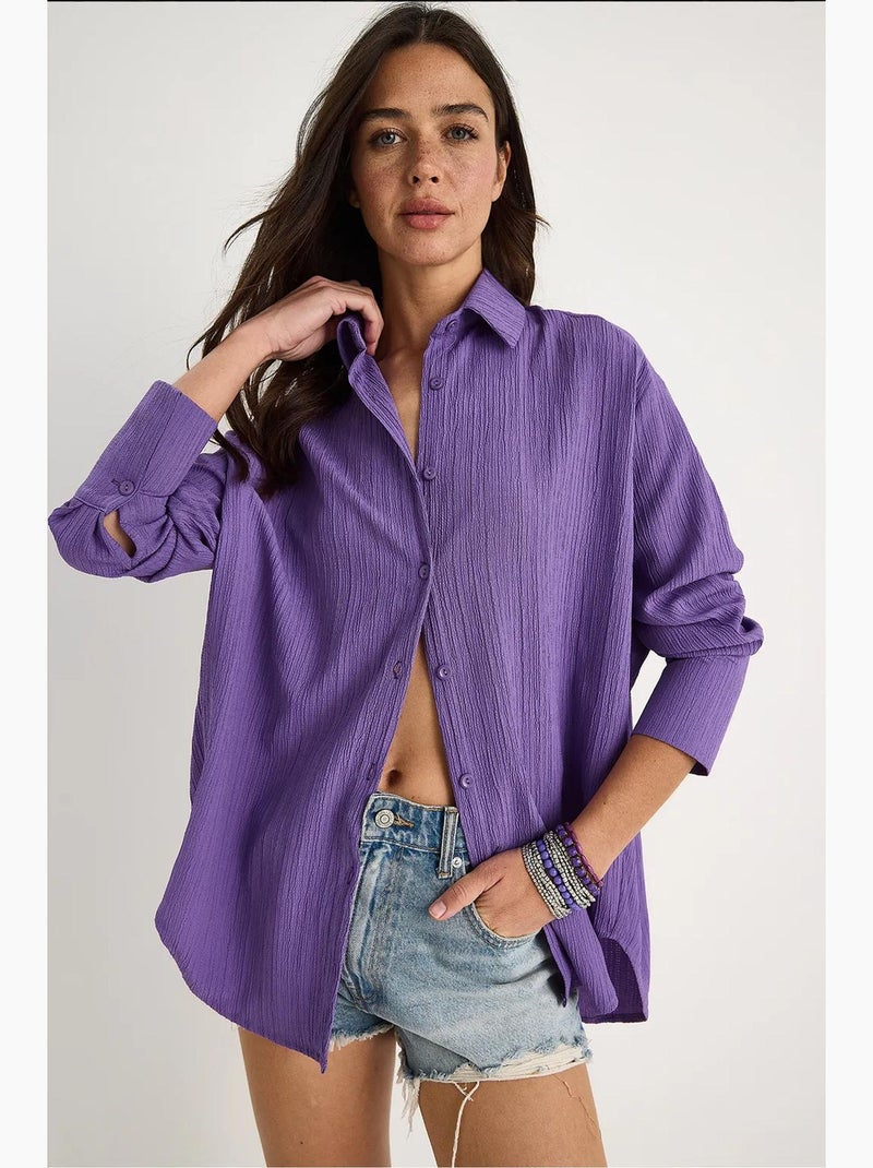 Camicia oversize testurizzata lucci Blu lavanda - Kiabi