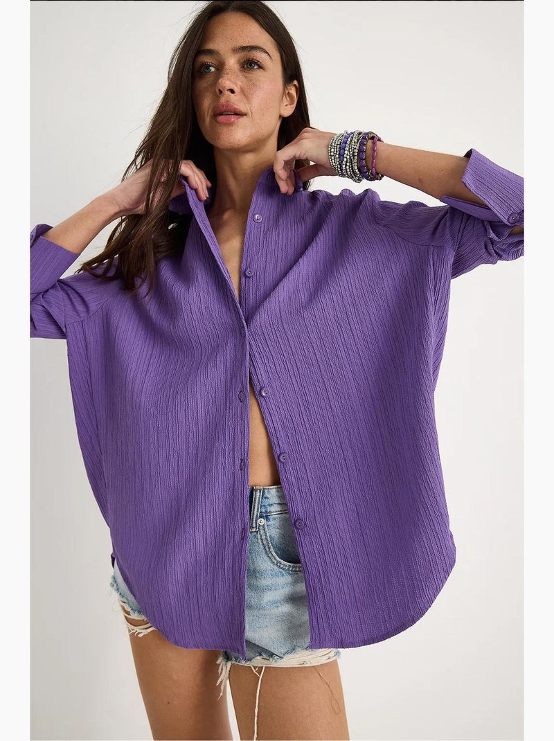 Camicia oversize testurizzata lucci Blu lavanda - Kiabi