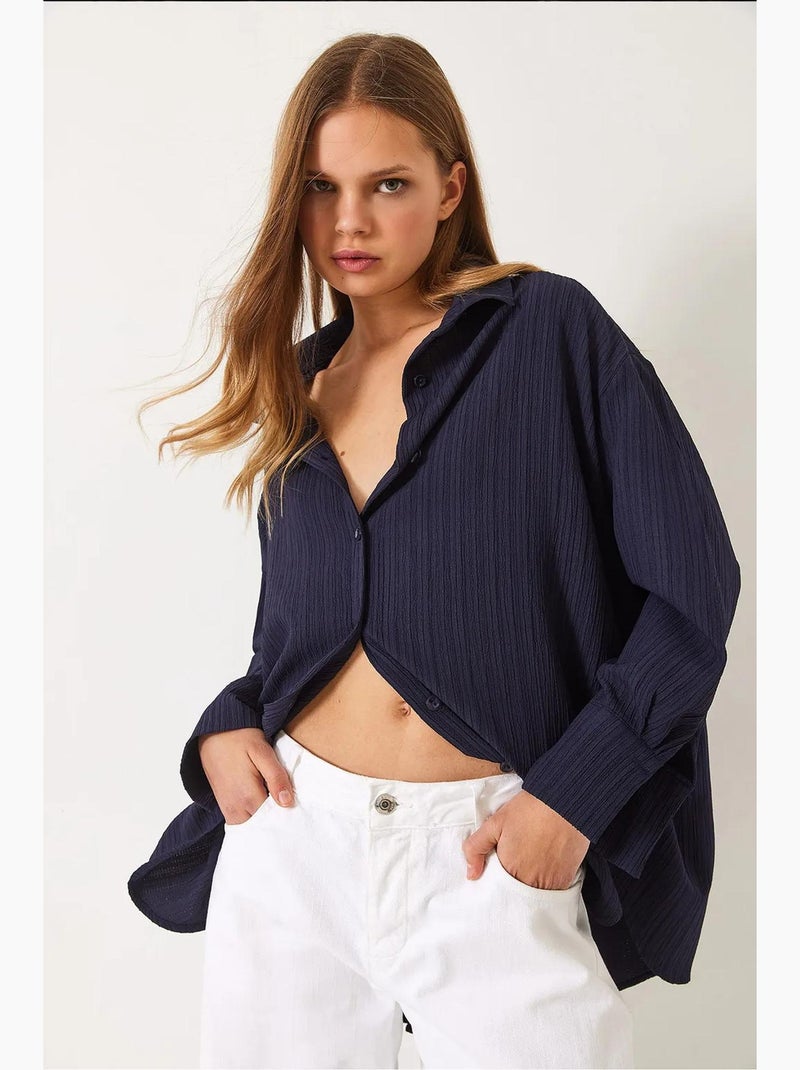Camicia oversize testurizzata lucci Blu marino - Kiabi