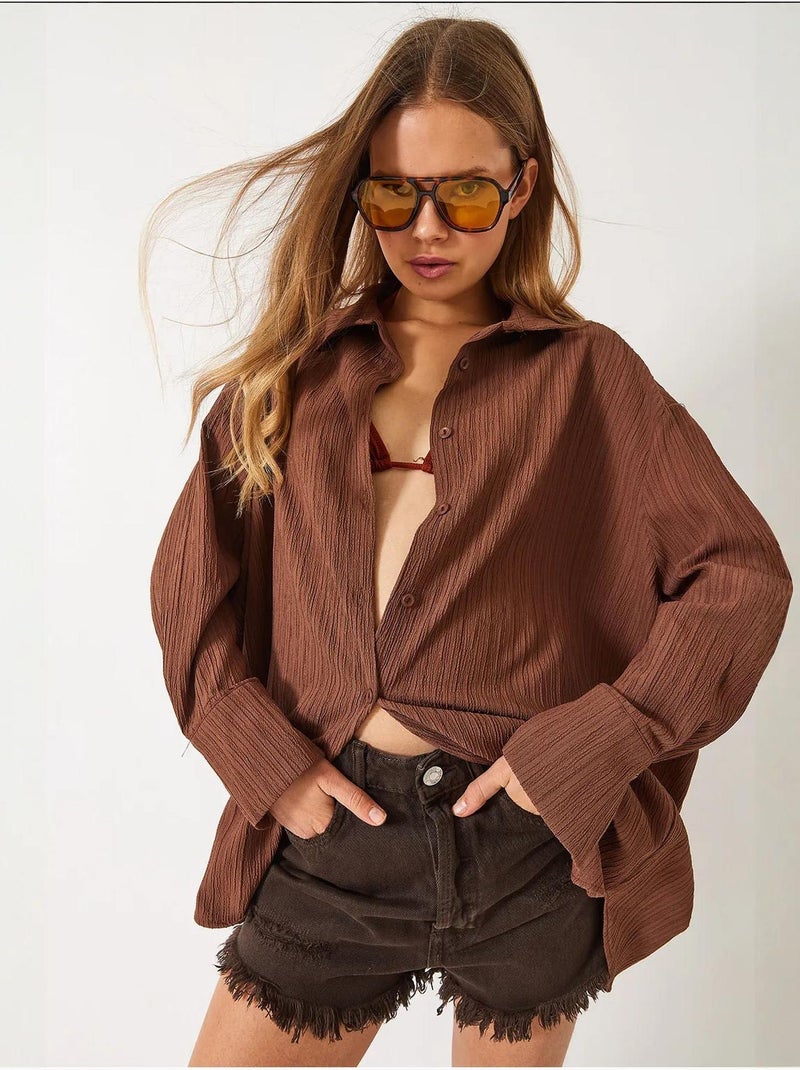 Camicia oversize testurizzata lucci Marrone - Kiabi