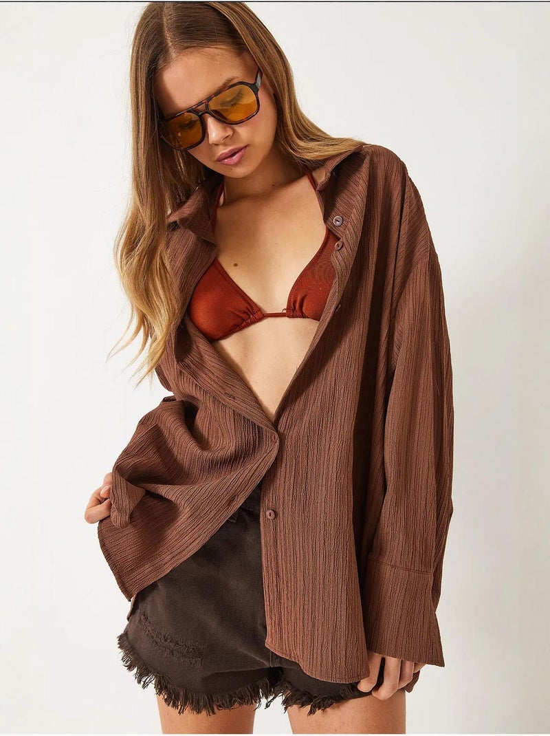 Camicia oversize testurizzata lucci Marrone - Kiabi