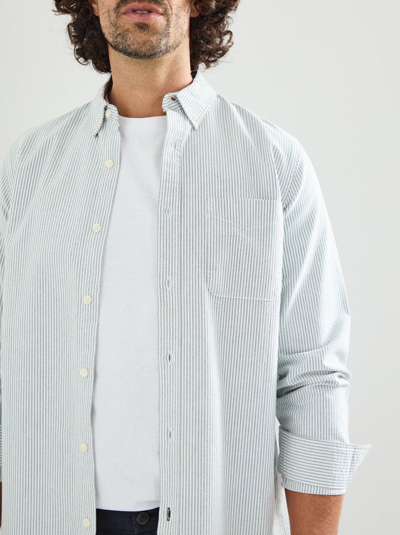 Camicia Oxford a righe a maniche lunghe, MO Fashion Verde - Kiabi