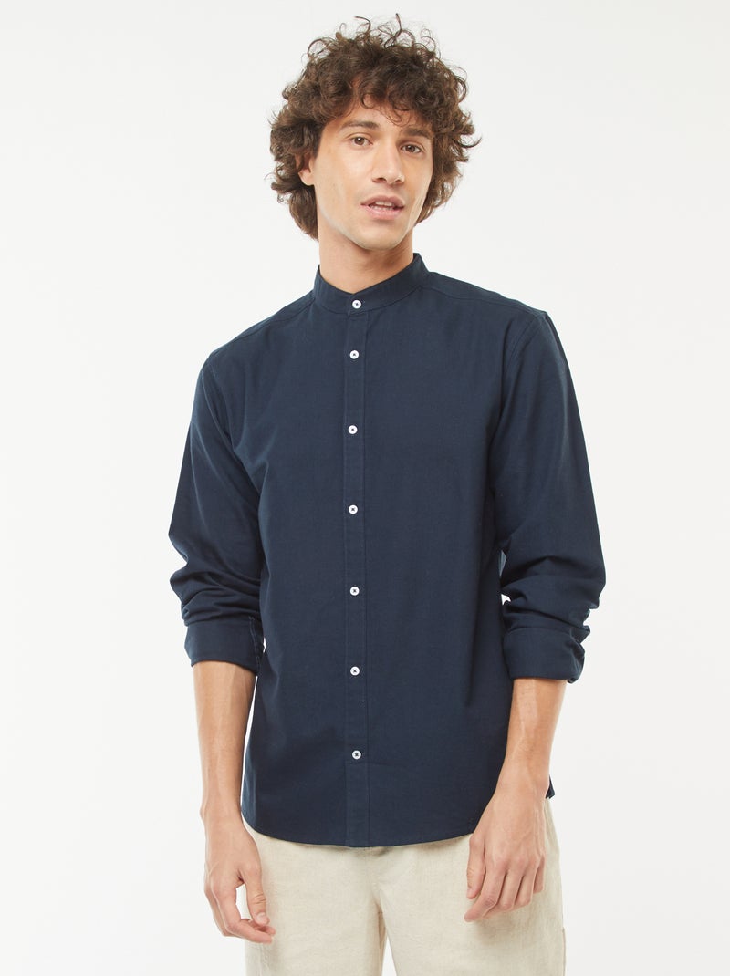 Camicia Oxford collo alla coreana Blu - Kiabi