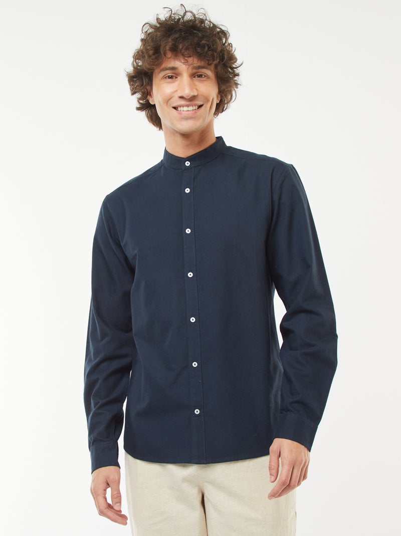 Camicia Oxford collo alla coreana Blu - Kiabi