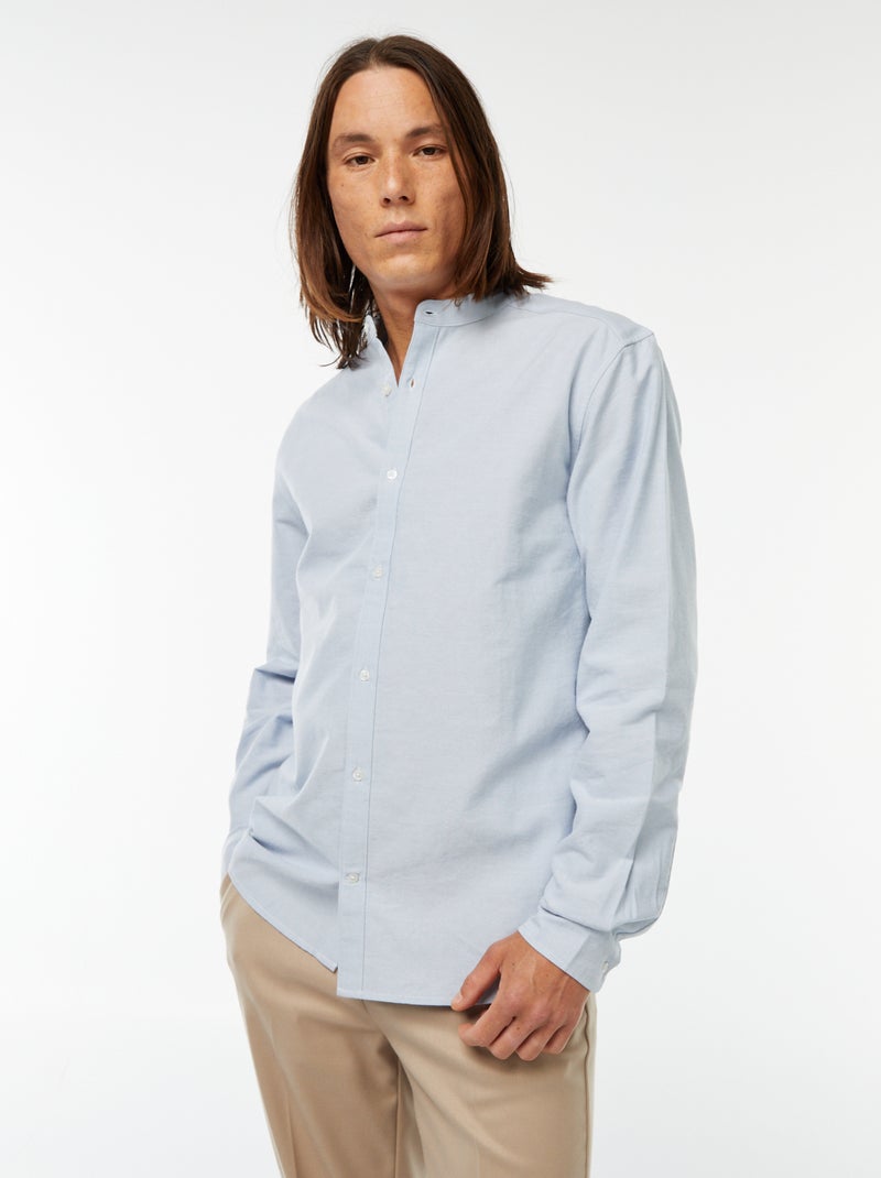 Camicia Oxford collo alla coreana Blu - Kiabi
