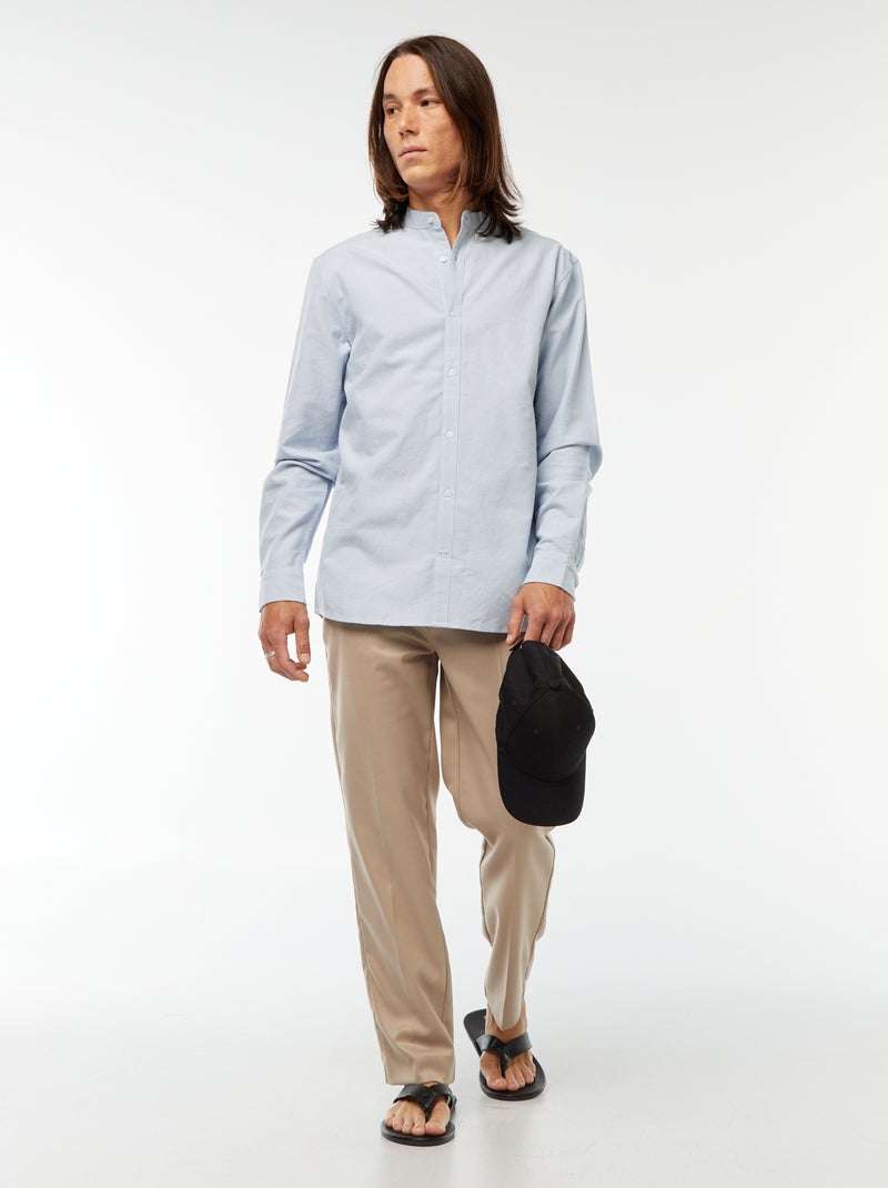 Camicia Oxford collo alla coreana Blu - Kiabi