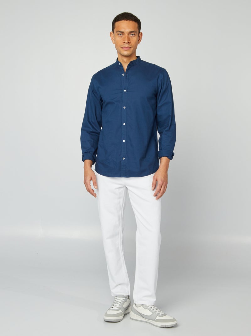 Camicia Oxford collo alla coreana BLU - Kiabi