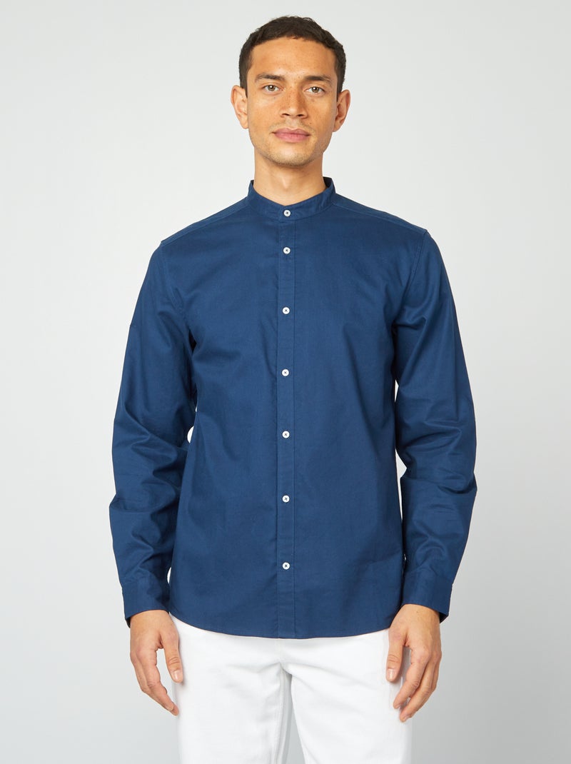 Camicia Oxford collo alla coreana BLU - Kiabi