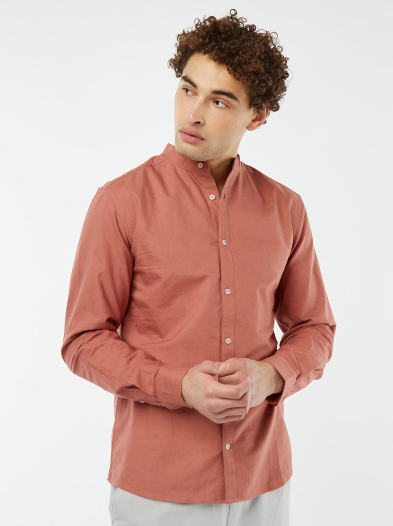 Camicia Oxford collo alla coreana ROSA - Kiabi