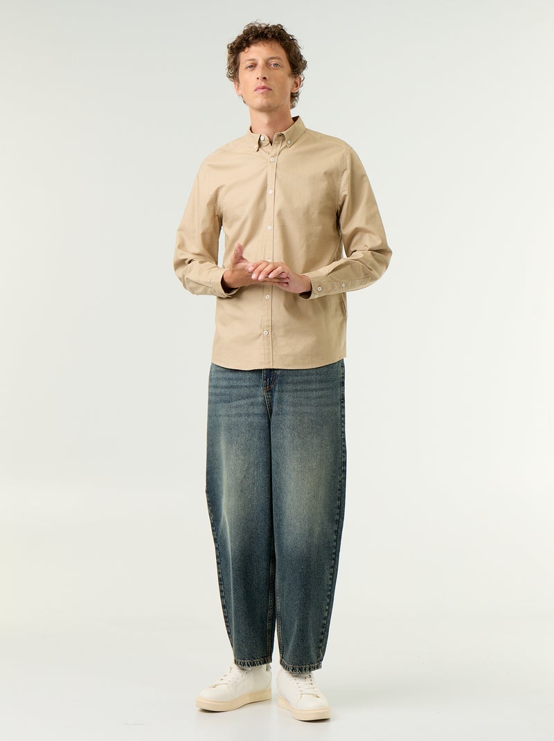 Camicia oxford con abbottonatura Beige - Kiabi