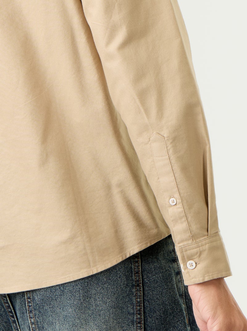 Camicia oxford con abbottonatura Beige - Kiabi