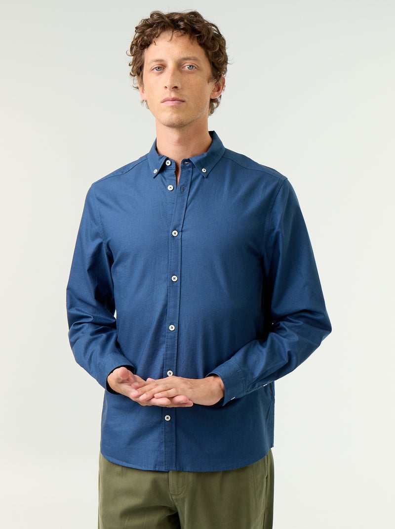 Camicia oxford con abbottonatura Blu - Kiabi