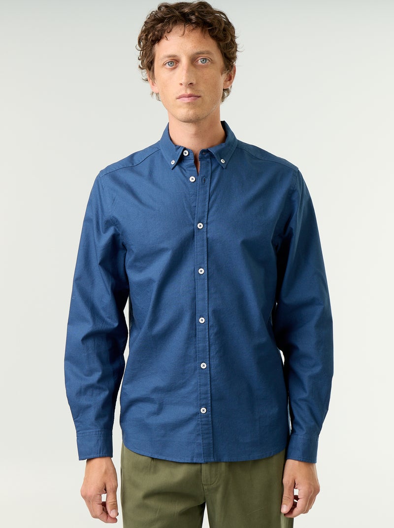 Camicia oxford con abbottonatura Blu - Kiabi