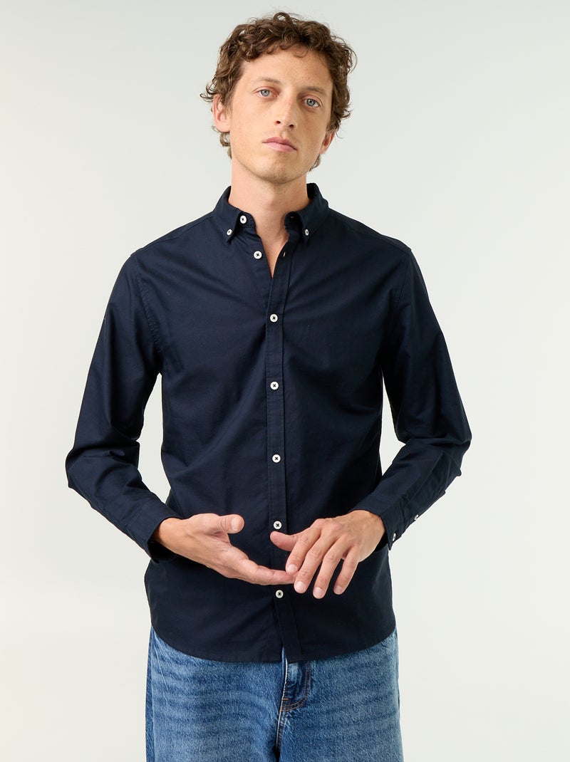 Camicia oxford con abbottonatura Blu - Kiabi