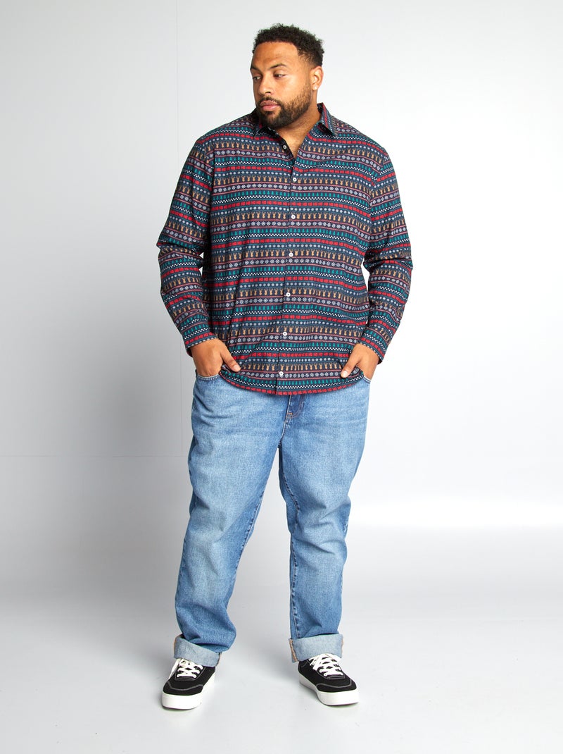 Camicia oxford stampata 'Natale' BLU - Kiabi