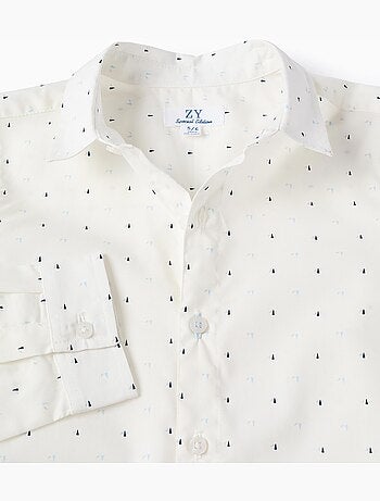 Camicia popeline a manica lunga con motivo