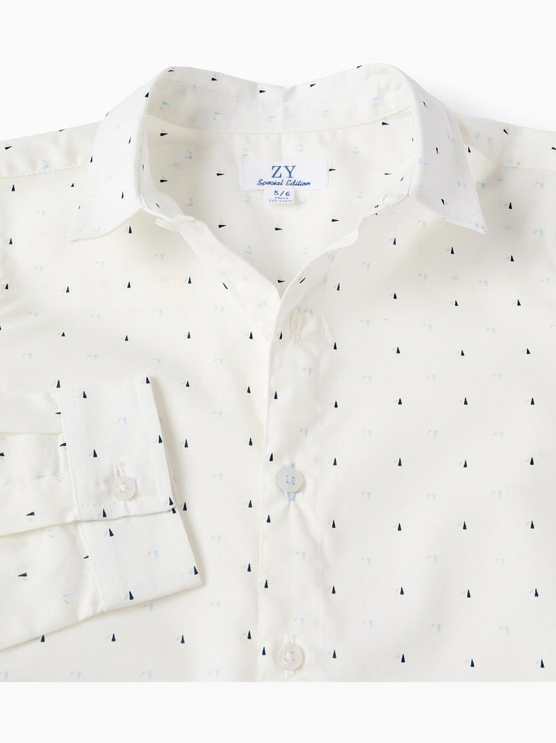 Camicia popeline a manica lunga con motivo Bianco - Kiabi
