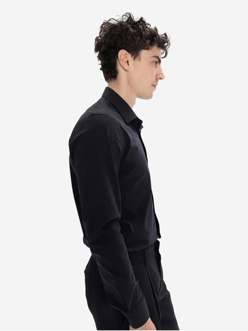 Camicia popeline slim fit con bottoni giesto Nero - Kiabi