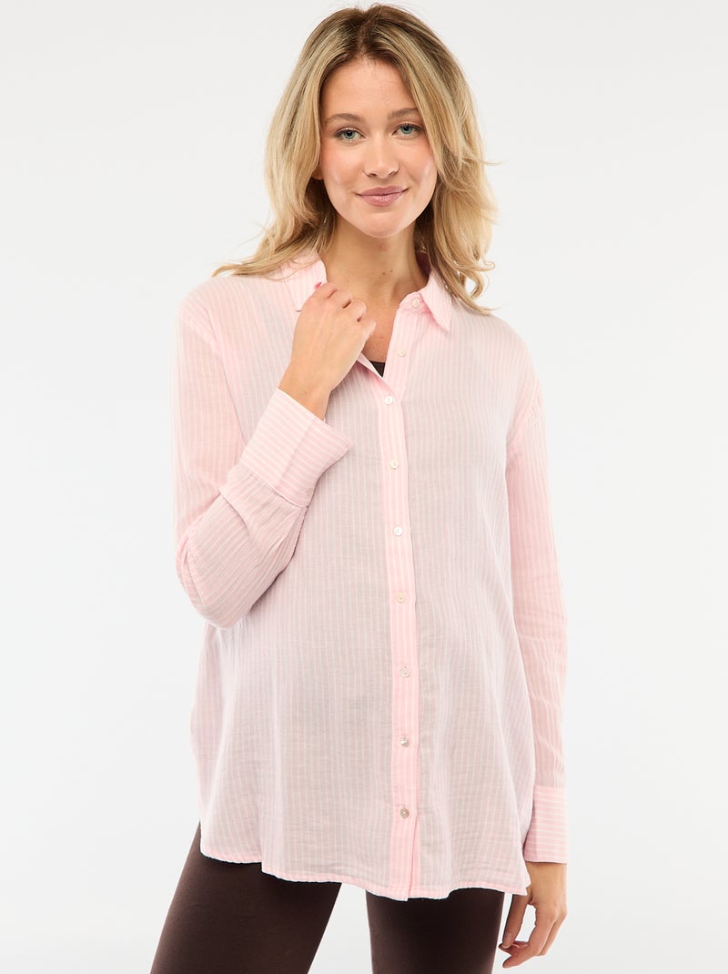Camicia premaman a righe in cotone Rosa - Kiabi