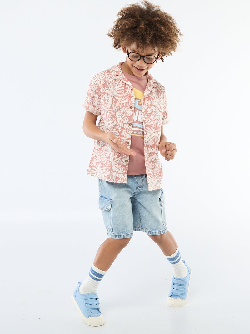 Camicia regular a maniche corte in cotone Rosso - Kiabi