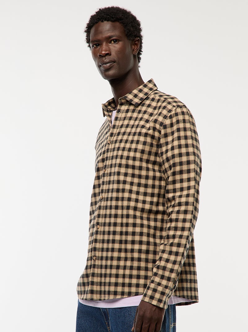 Camicia regular a quadri Beige - Kiabi