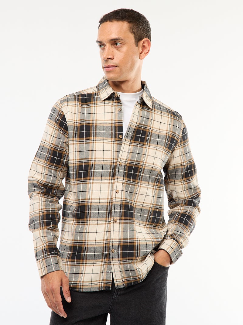 Camicia regular a quadri Beige - Kiabi