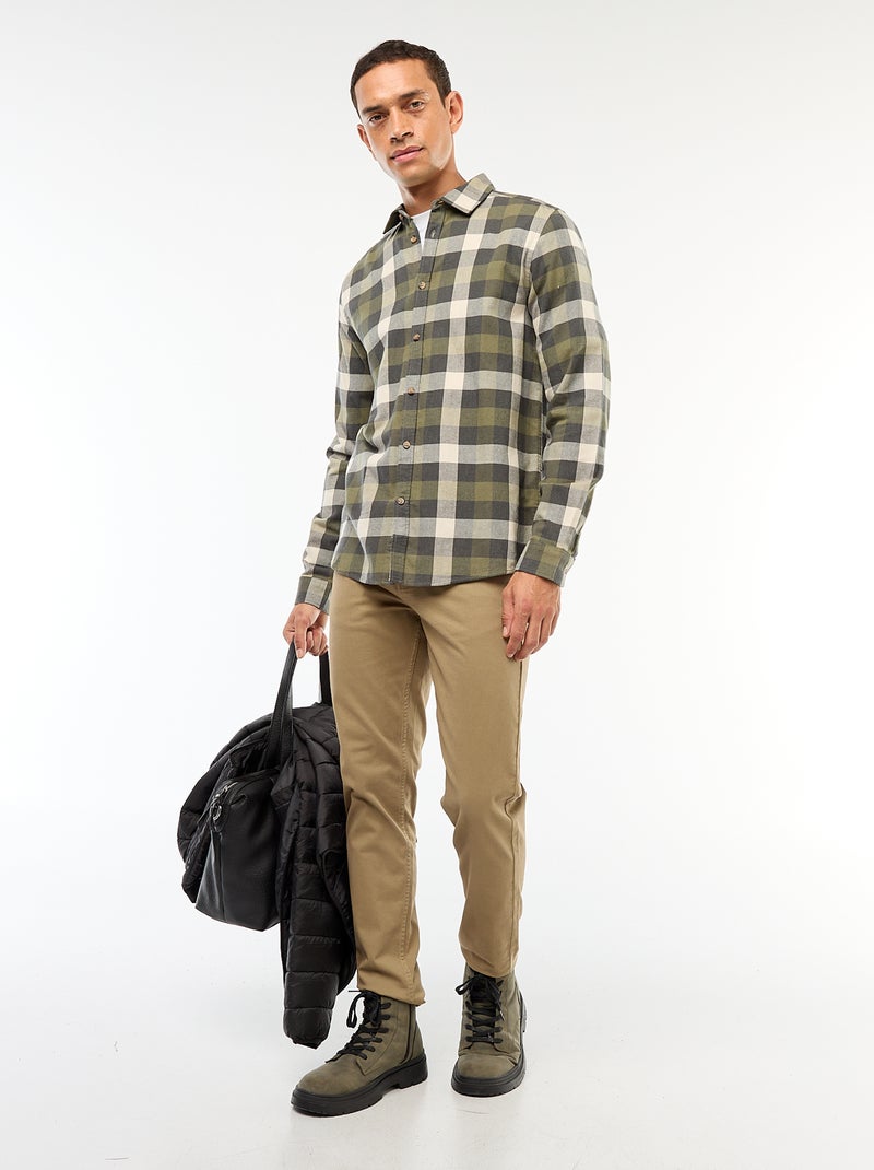 Camicia regular a quadri Kaki - Kiabi