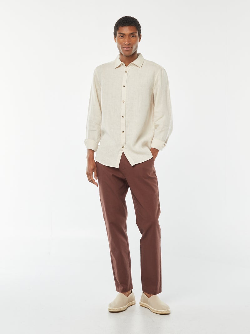 Camicia regular fit in lino beige - Kiabi