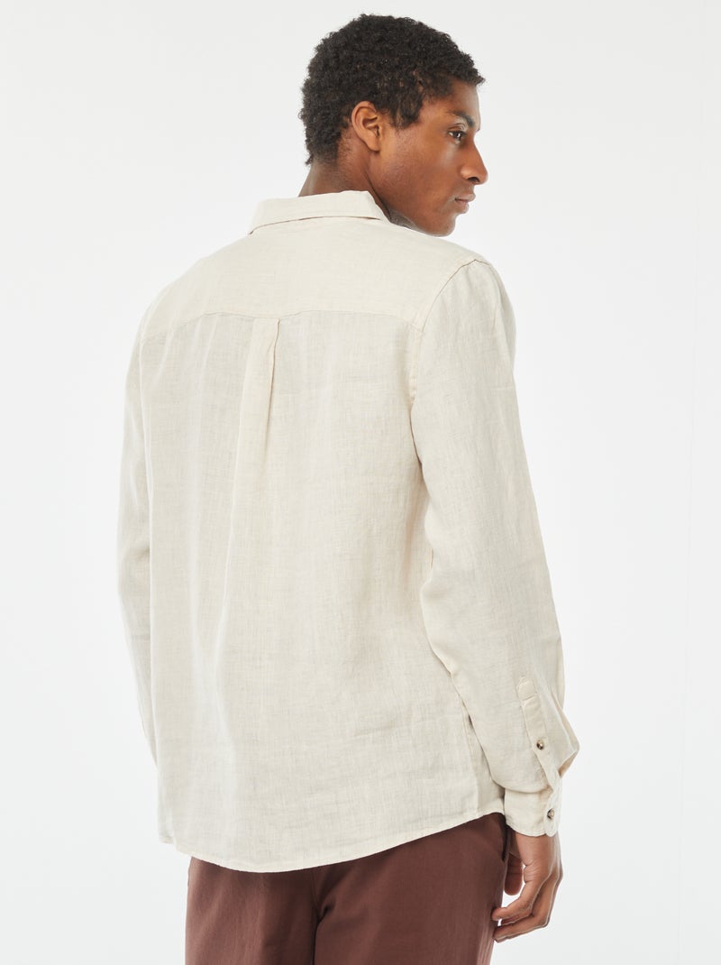 Camicia regular fit in lino beige - Kiabi