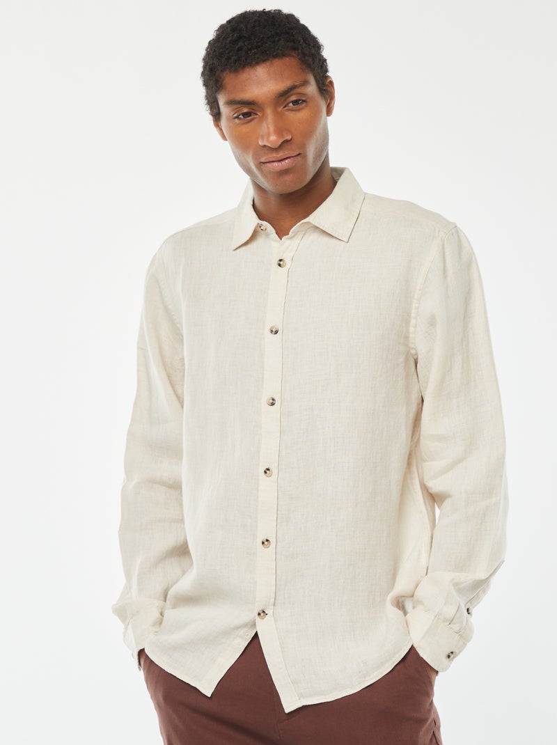 Camicia regular fit in lino beige - Kiabi