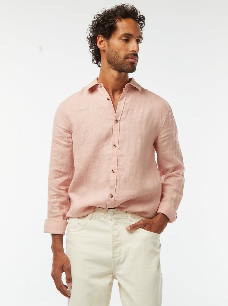 Camicia regular fit in lino rosa - Kiabi