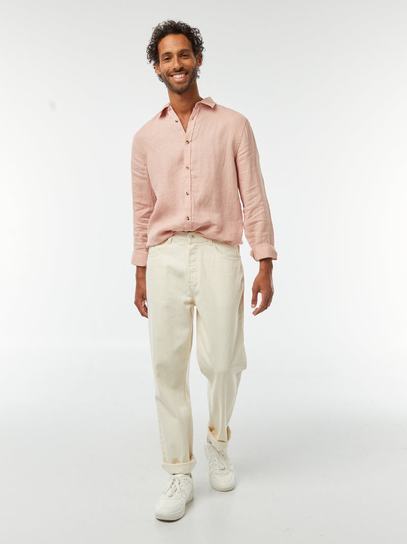 Camicia regular fit in lino rosa - Kiabi