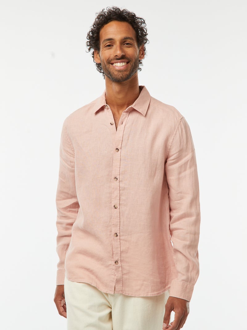 Camicia regular fit in lino rosa - Kiabi