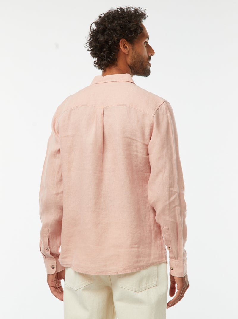 Camicia regular fit in lino rosa - Kiabi