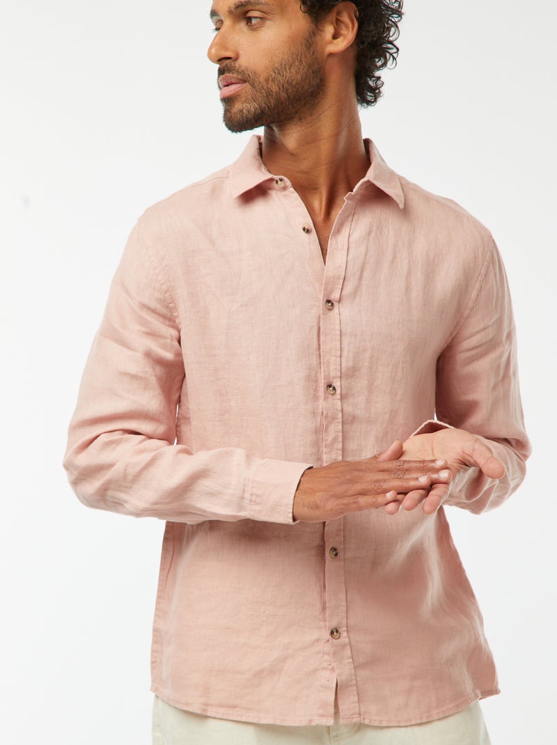 Camicia regular fit in lino rosa - Kiabi