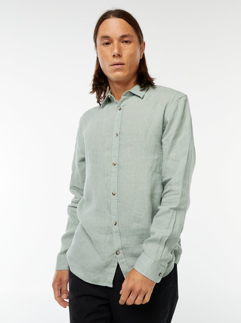 Camicia regular fit in lino Verde - Kiabi