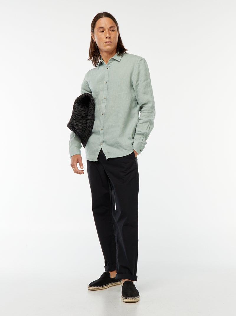 Camicia regular fit in lino Verde Uomo Kiabi