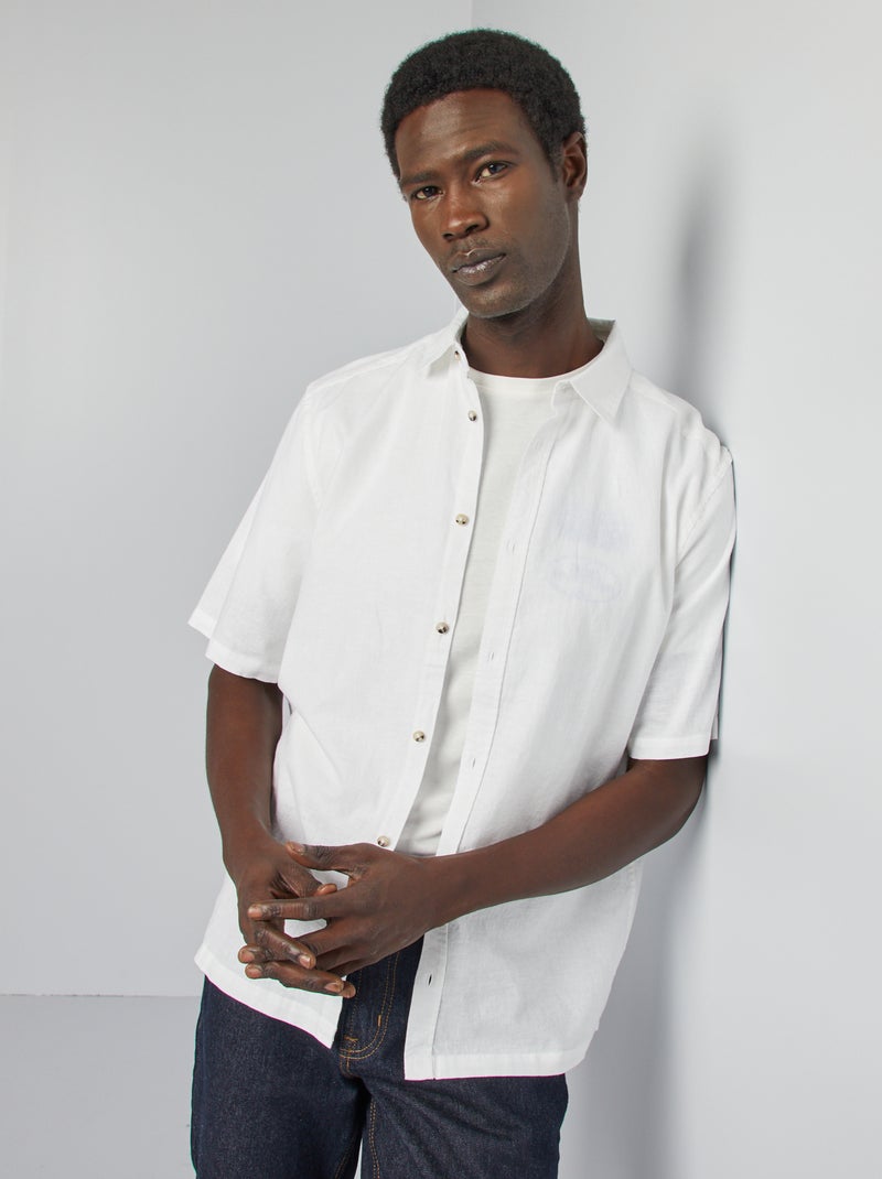 Camicia regular fit in misto lino bianco - Kiabi