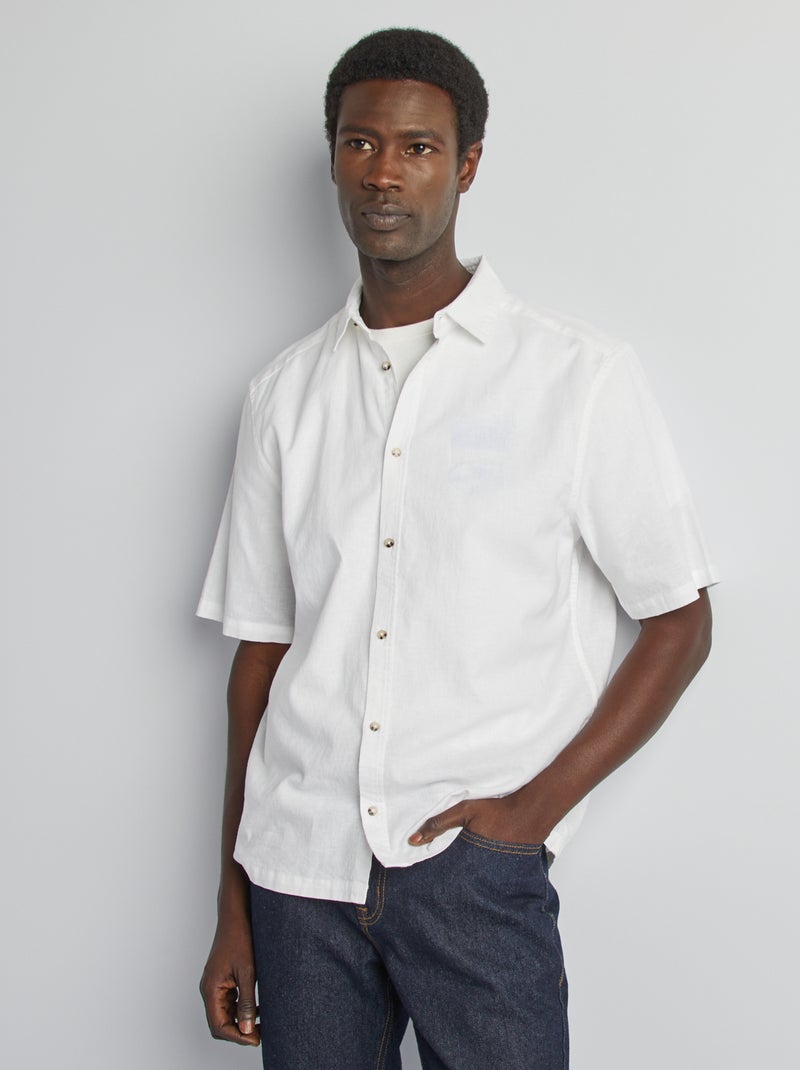 Camicia regular fit in misto lino bianco - Kiabi