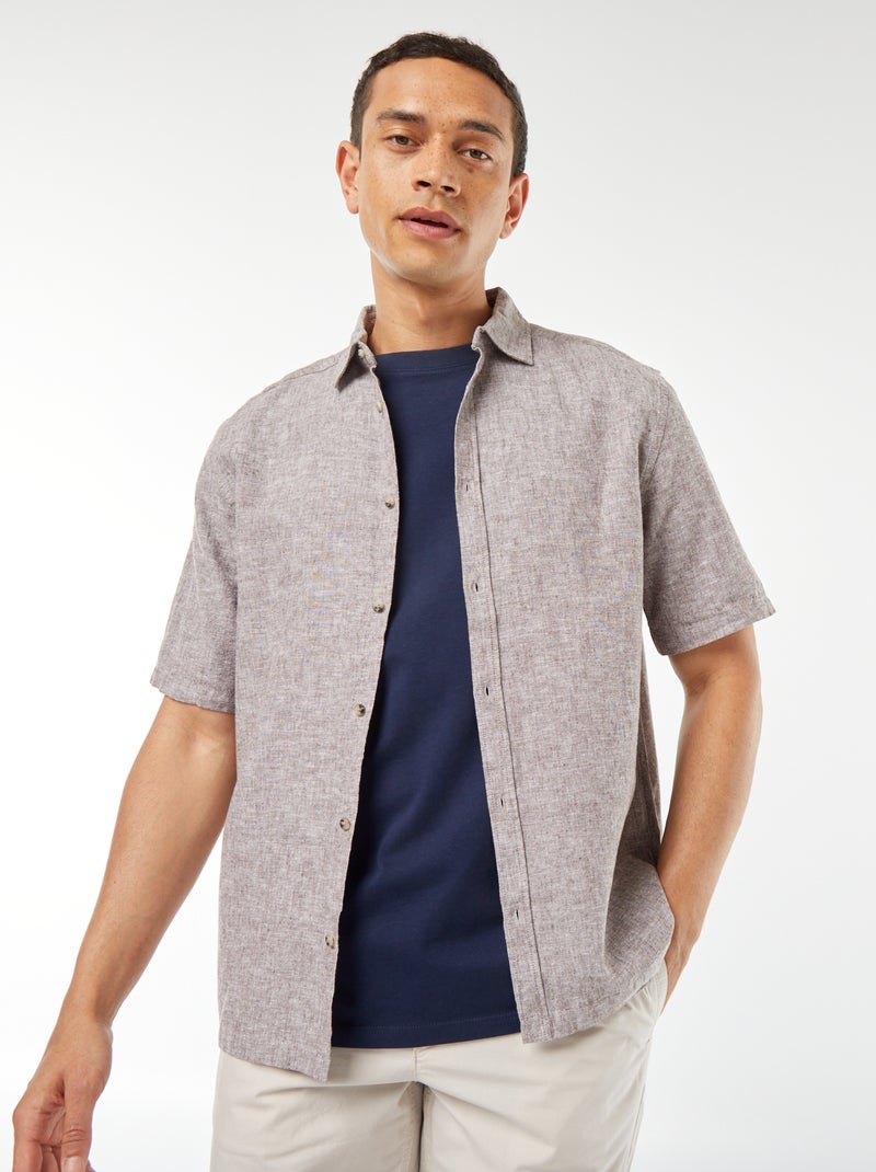 Camicia regular fit in misto lino MARRONE - Kiabi