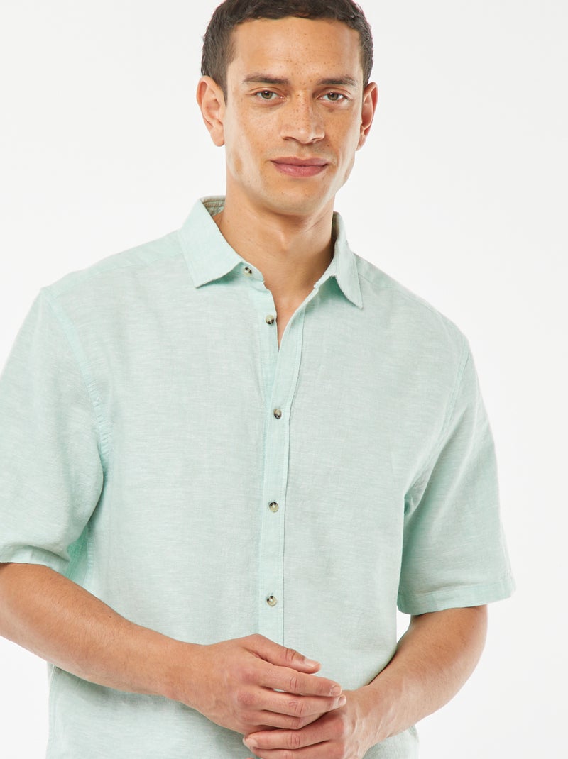 Camicia regular fit in misto lino VERDE - Kiabi