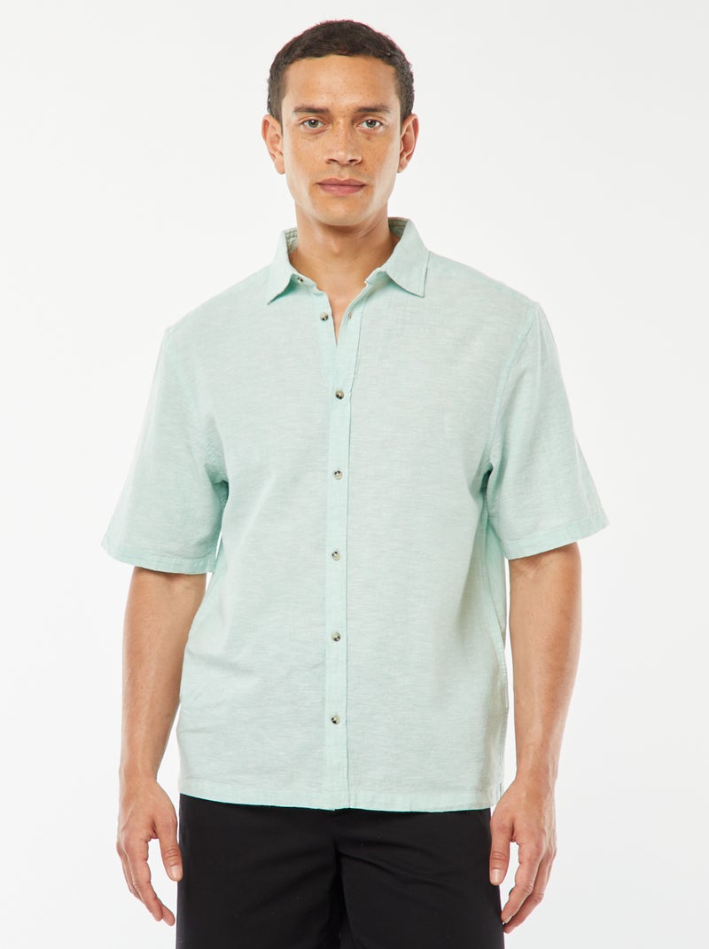 Camicia regular fit in misto lino VERDE - Kiabi