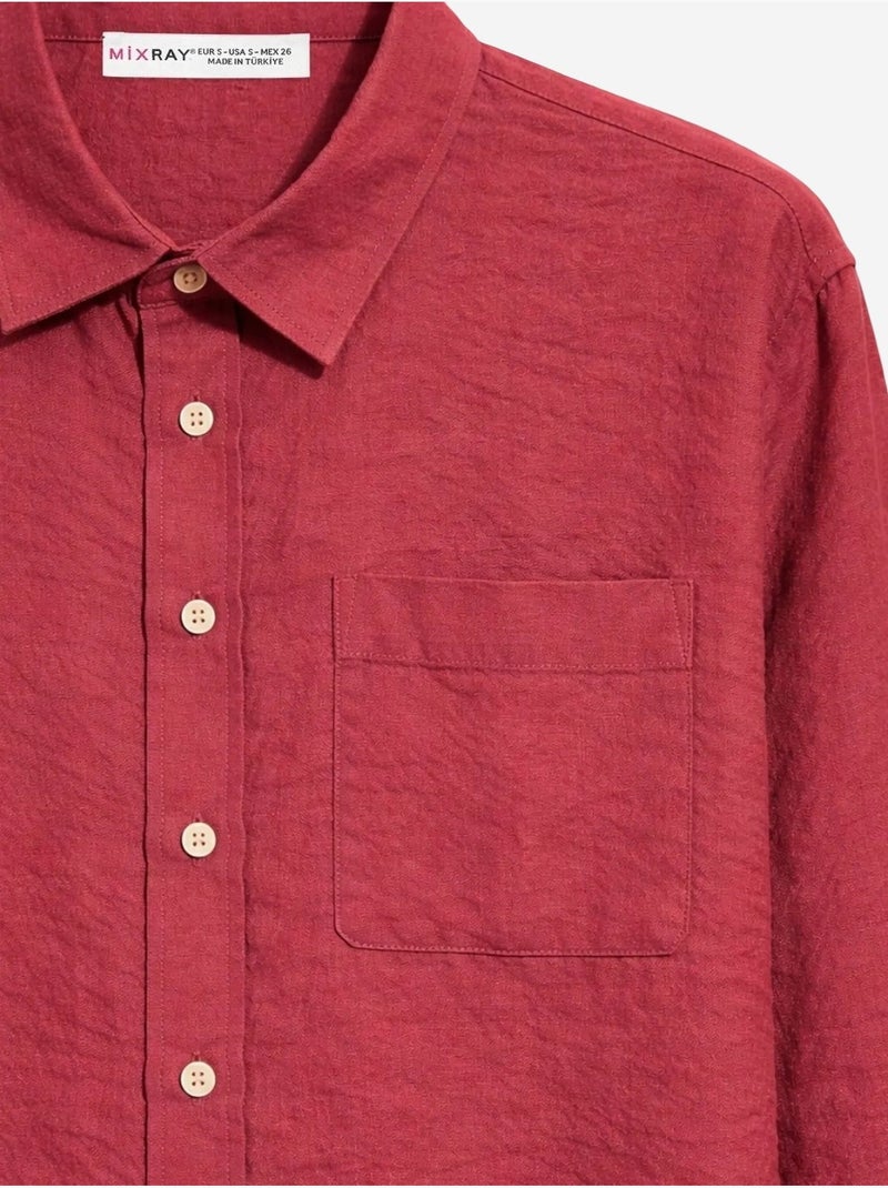 Camicia relaxed fit con taschino mixray Rosso bordeaux - Kiabi