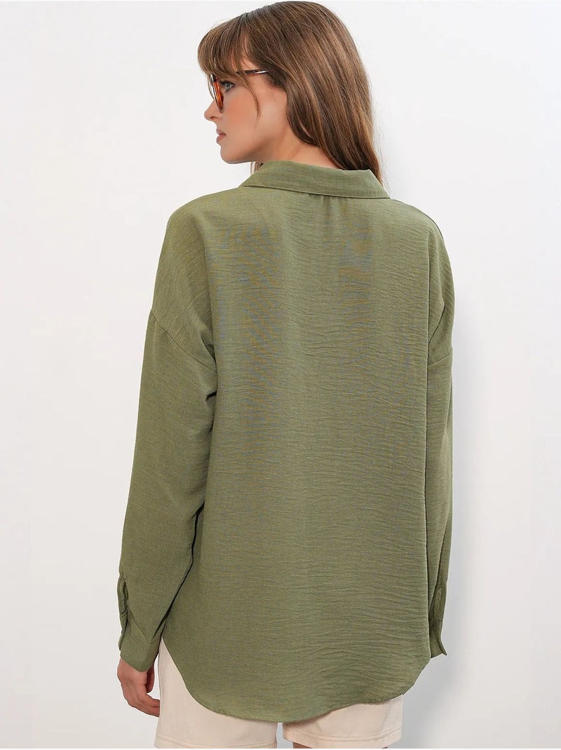 Camicia ricamata a maniche lunghe con chiusura a bottoni bdart Cachi - Kiabi