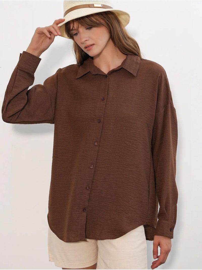 Camicia ricamata a maniche lunghe con chiusura a bottoni bdart Marrone - Kiabi