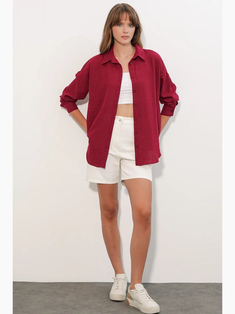 Camicia ricamata a maniche lunghe con chiusura a bottoni bdart Rosso bordeaux - Kiabi