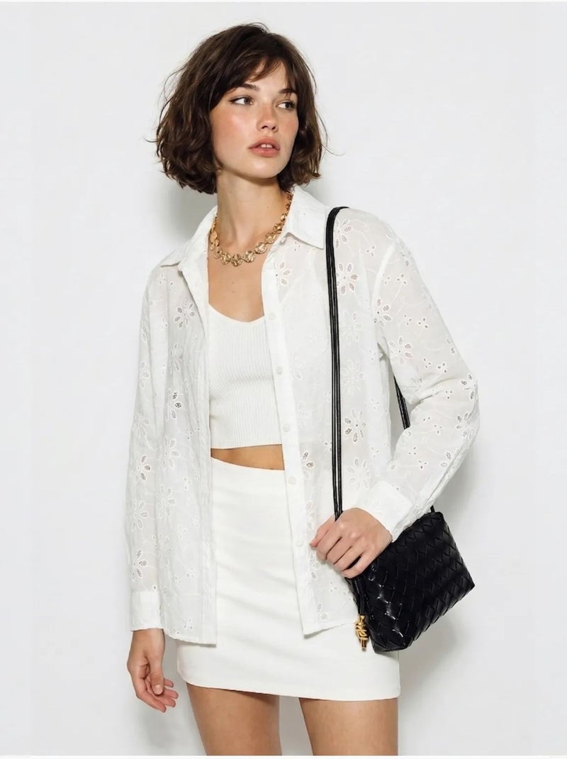 Camicia ricamata dalla vestibilità rilassata lucci Bianco - Kiabi