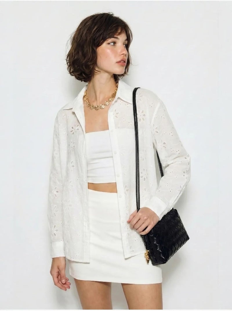 Camicia ricamata dalla vestibilità rilassata lucci Bianco - Kiabi