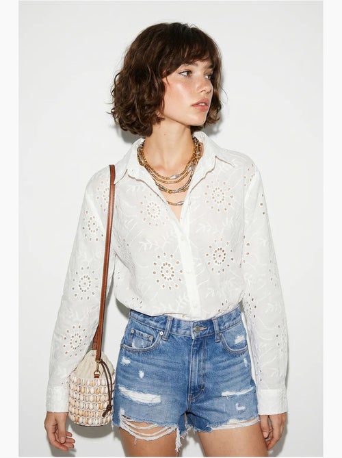 Camicia ricamata dalla vestibilità rilassata lucci - Kiabi Camicia ricamata dalla vestibilità rilassata lucci - Kiabi